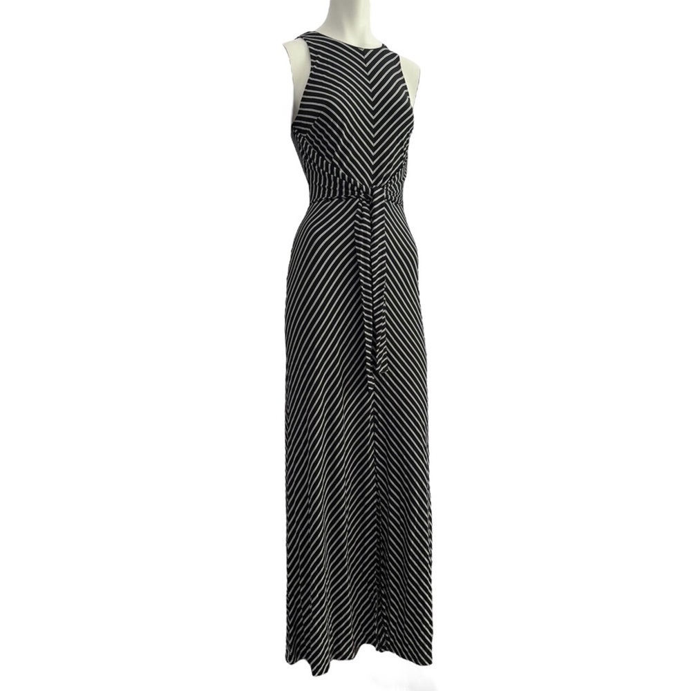 White House Black Market Black White Jersey Striped Chevron Maxi Dress Sz Small - Picture 5 of 8